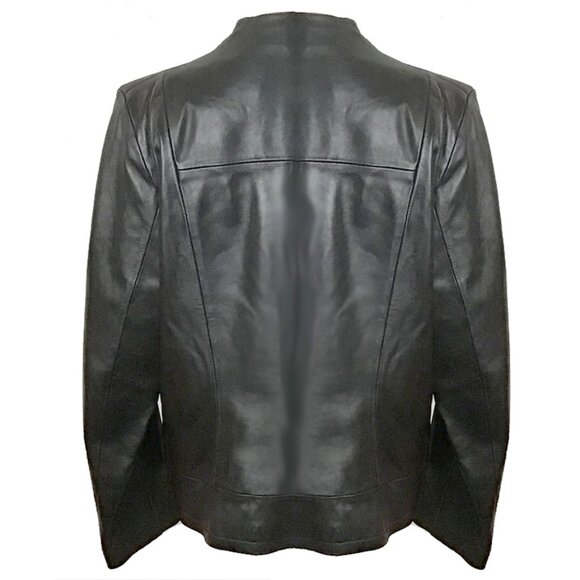 Kenneth Cole Reaction Black Collar Leather Coat - Picture 7 of 15